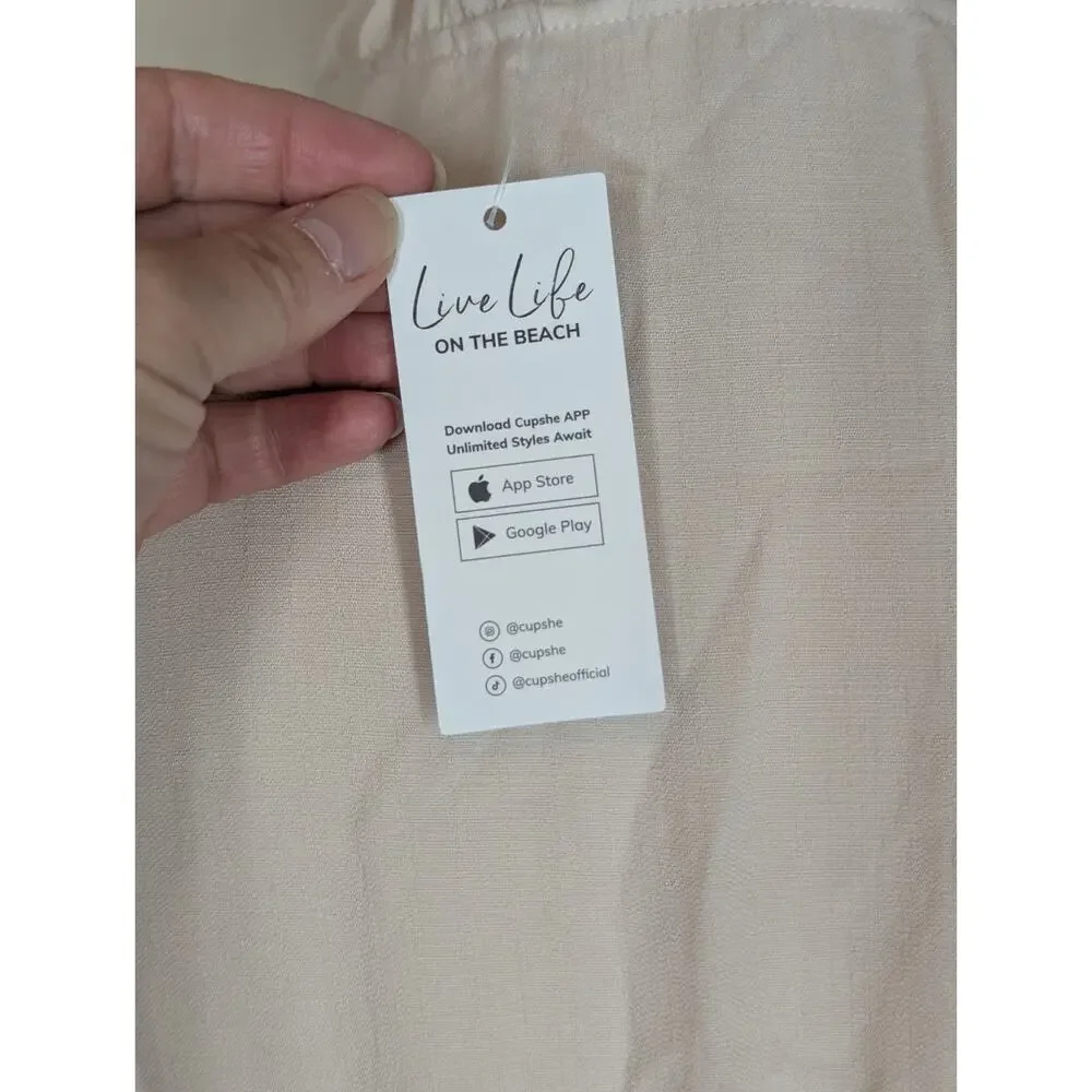 NWT Cupshe Women's Short Sleeveless Dress Ruffle Beige Size Small Beach Swim - Picture 8 of 16